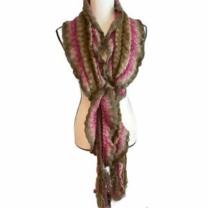 Dillard’s Pink, Green Ruffle, Fringe Scarf